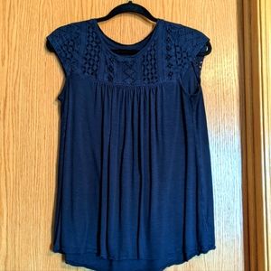 Merona Navy Embroidery Cap Sleeve Top